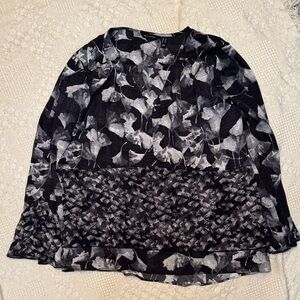 H by Halston Black and Gray Floral A-Line Skirt